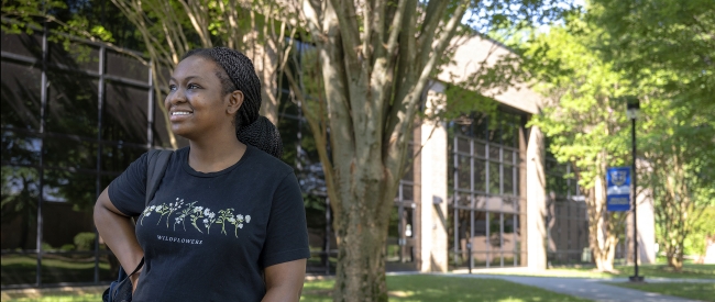 Female student walking outside